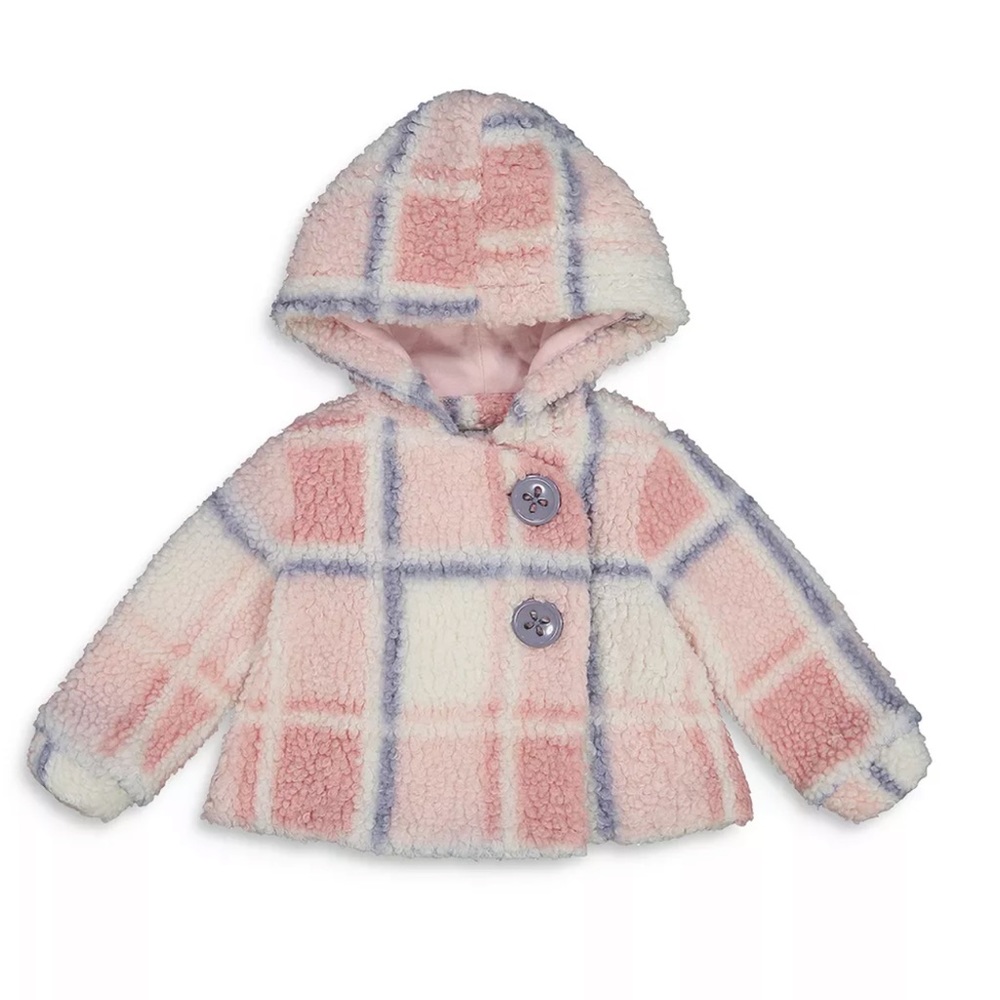 Pippa & Julie Girls Plaid Faux-Sherpa Button Hooded Jacket